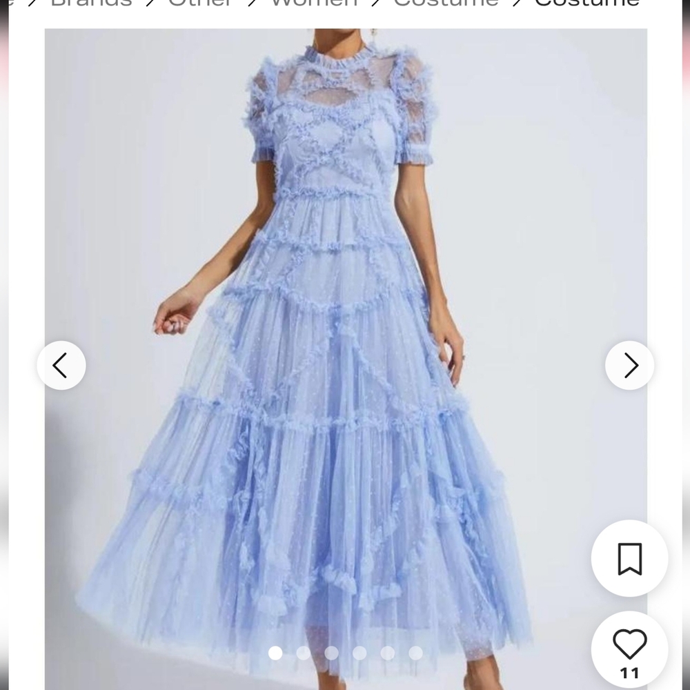 Catchall Blue Ruffle Tulle Maxi Dress Cottagecore Fairy Dress Size S NWT